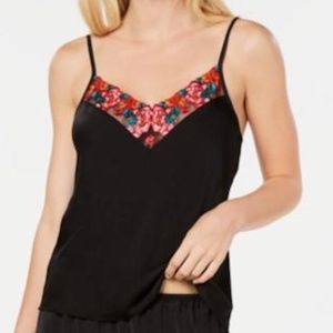 Sleep Camisole Tank Top Black w/Floral Embroidery